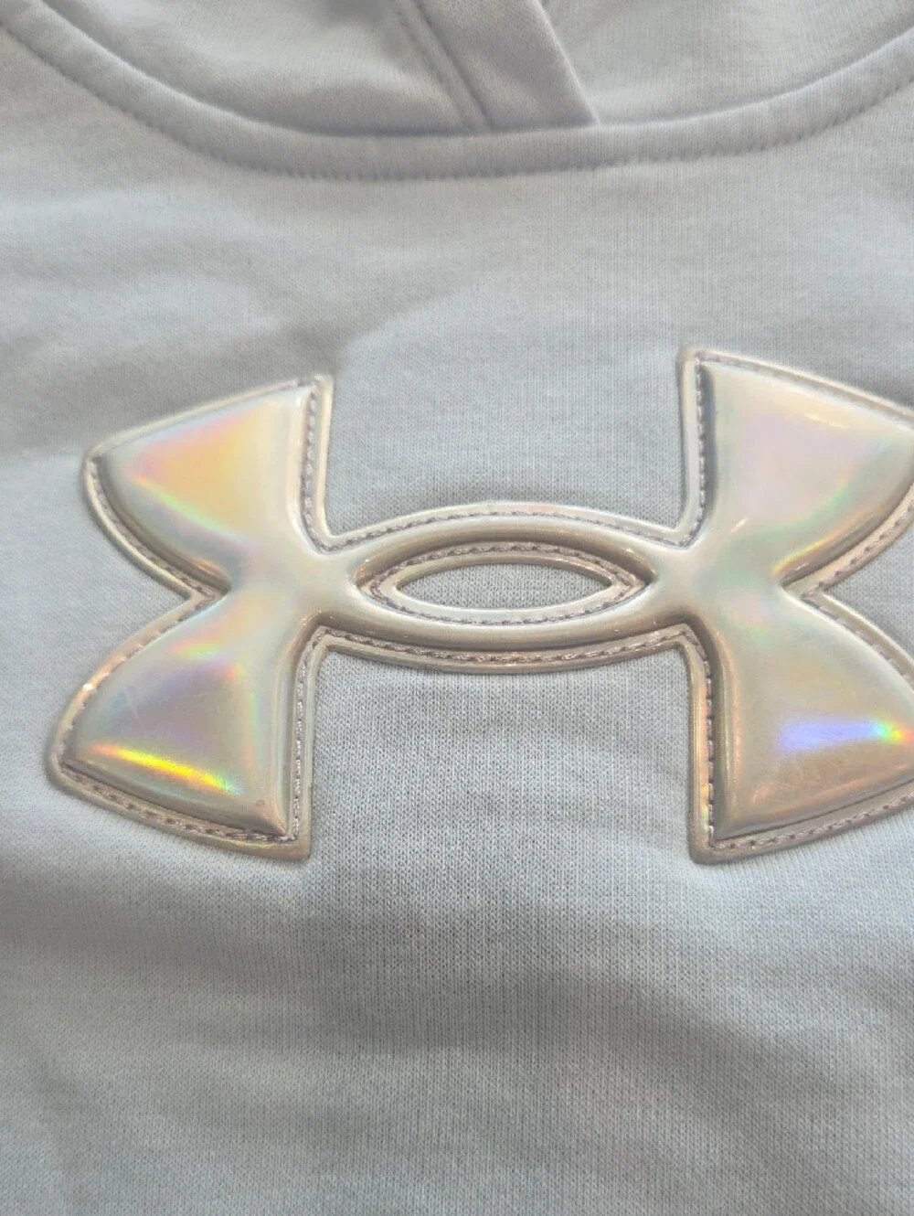 Under Armour Girls Pale Blue Hooded Pullover with Iridescent Logo